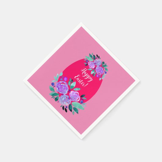 ハッピーイースター水彩フローラピンク卵 スタンダードカクテルナプキン (角)