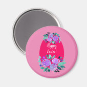ハッピーイースター水彩フローラピンク卵 マグネット (正面/裏面)