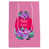 ハッピーイースター水彩フローラピンク卵 ミディアムペーパーバッグ (裏面)