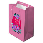 ハッピーイースター水彩フローラピンク卵 ミディアムペーパーバッグ (裏面アングル)