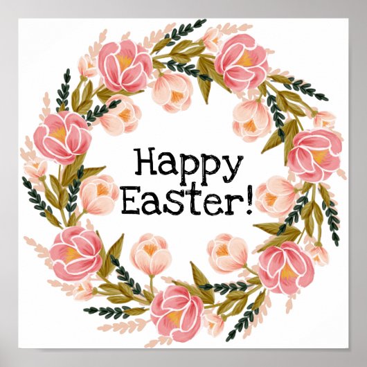 ハッピーイースター水彩フローラリースポスター ポスター (正面)