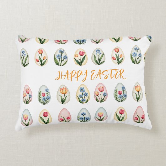 ハッピーイースター水彩フローラ卵 アクセントクッション (正面)