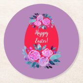 ハッピーイースター水彩フローラ赤卵 ラウンドペーパーコースター (正面)