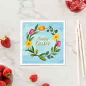 ハッピーイースター水彩リースチューリップ スタンダードカクテルナプキン (インサイチュ)
