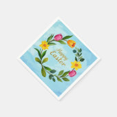ハッピーイースター水彩リースチューリップ スタンダードカクテルナプキン (角)