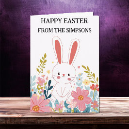 ハッピーイースター水彩可愛いかわいいバニーファミリー カード