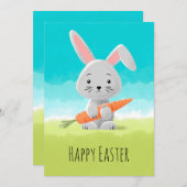 ハッピーイースター水彩可愛いバニーニンジン シーズンカード (正面/裏面)