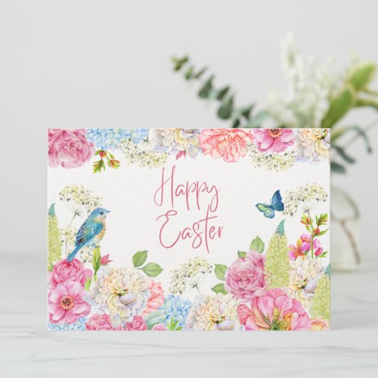ハッピーイースター水彩春フローラ ノートカード (スタンド正面)