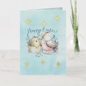 ハッピーイースター水彩鳥類ヴィンテージスタイル 箔シーズンカード (正面)