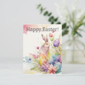 ハッピーイースター水色グリーティングカード シーズンカード (スタンド正面)