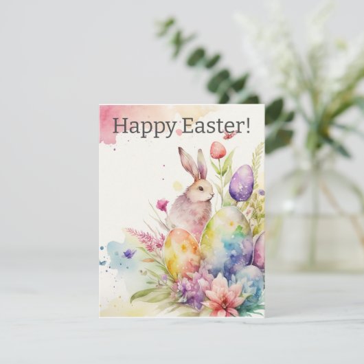 ハッピーイースター水色グリーティングカード シーズンカード (スタンド正面)