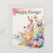 ハッピーイースター水色グリーティングカード シーズンカード (正面/裏面)