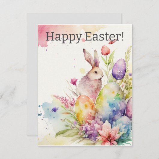 ハッピーイースター水色グリーティングカード シーズンカード (正面/裏面)