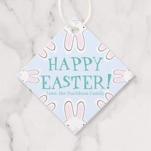 ハッピーイースター淡い色のブルーおもしろいかわいい覗き窓 フェイバータグ (正面)