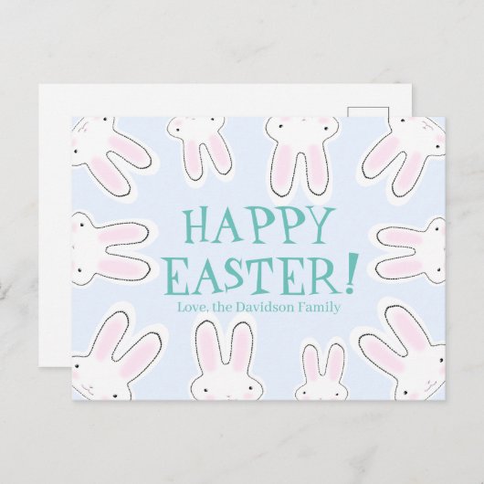 ハッピーイースター淡い色のブルーカスタムカワイブニーおもしろい シーズンポストカード (正面/裏面)