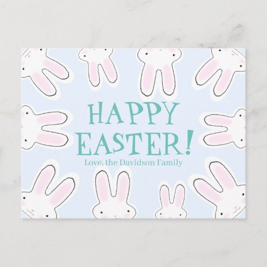 ハッピーイースター淡い色のブルーカスタムカワイブニーおもしろい シーズンポストカード (正面)