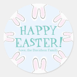ハッピーイースター淡い色のブルーカスタムカワイブニーおもしろい ラウンドシール