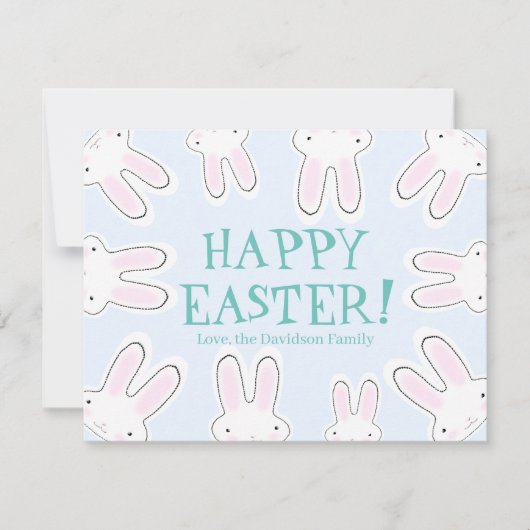 ハッピーイースター淡い色のブルー可愛いおもしろいバンニカスタムー シーズンカード (正面)
