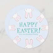 ハッピーイースター淡い色のブルー可愛いおもしろいバンニカスタムー シーズンカード (正面/裏面)