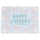 ハッピーイースター淡い色のブルー可愛いバおもしろいニカスタムー ラージペーパーバッグ (正面)