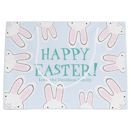 ハッピーイースター淡い色のブルー可愛いバおもしろいニカスタムー ラージペーパーバッグ (正面)
