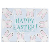 ハッピーイースター淡い色のブルー可愛いバおもしろいニカスタムー ラージペーパーバッグ (裏面)