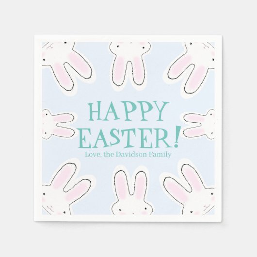 ハッピーイースター淡い色のブルー可愛いピーキングおもしろいバニー スタンダードカクテルナプキン (正面)