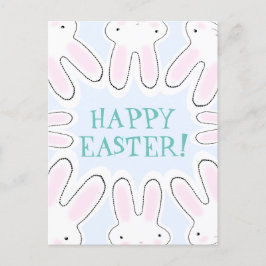 ハッピーイースター淡い色のブルー可愛い覗きバニおもしろい シーズンポストカード