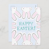 ハッピーイースター淡い色のブルー可愛い覗きバニおもしろい シーズンポストカード (正面/裏面)