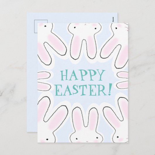 ハッピーイースター淡い色のブルー可愛い覗きバニおもしろい シーズンポストカード (正面/裏面)