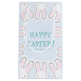 ハッピーイースター淡い色のブルー可愛い覗きバニおもしろい スモールペーパーバッグ