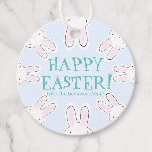 ハッピーイースター淡い色のブルー可愛い覗きバニおもしろい フェイバータグ (正面)