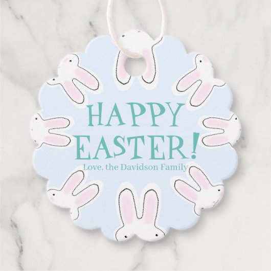 ハッピーイースター淡い色のブルー可愛い覗きバニおもしろい フェイバータグ (正面)