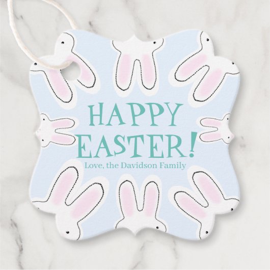 ハッピーイースター淡い色のブルー可愛い覗きバニーカスタムズ フェイバータグ (正面)