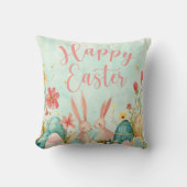 ハッピーイースター淡緑色の水色 クッション (正面)