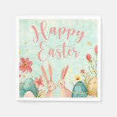 ハッピーイースター淡緑色の水色 スタンダードカクテルナプキン (正面)