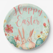 ハッピーイースター淡緑色の水色 ペーパープレート (正面)