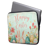 ハッピーイースター淡緑色の水色 ラップトップスリーブ (正面左)
