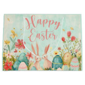 ハッピーイースター淡緑色の水色 ラージペーパーバッグ (正面)