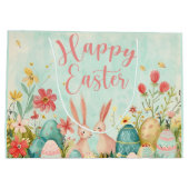 ハッピーイースター淡緑色の水色 ラージペーパーバッグ (裏面)
