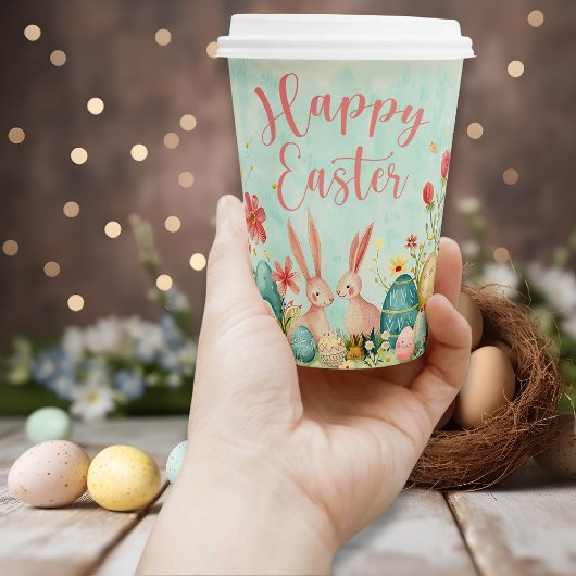 ハッピーイースター淡緑色の水色 紙コップ
