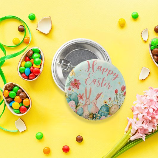 ハッピーイースター淡緑色の水色 缶バッジ