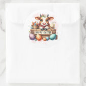 ハッピーイースター牛と卵 ラウンドシール (バッグ)