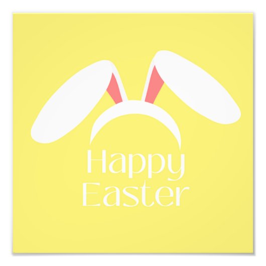 ハッピーイースター白いバンニーの耳の黄色 フォトプリント (正面)