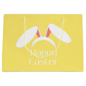ハッピーイースター白いバンニーの耳の黄色 ラージペーパーバッグ (正面)