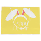 ハッピーイースター白いバンニーの耳の黄色 ラージペーパーバッグ (裏面)