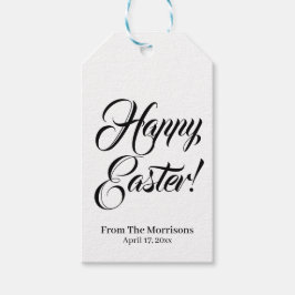 ハッピーイースター白黒カスタムスクリプエレガントト ギフトタグ