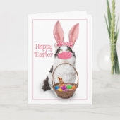 ハッピーイースター着用マスク付バスケット子猫 シーズンカード (正面)