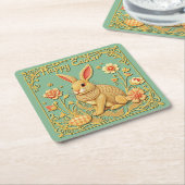 ハッピーイースター紙コースターw/バニー スクエアペーパーコースター (アングル)