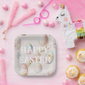 ハッピーイースター紙プレートソフトピンク ペーパープレート (パーティー)